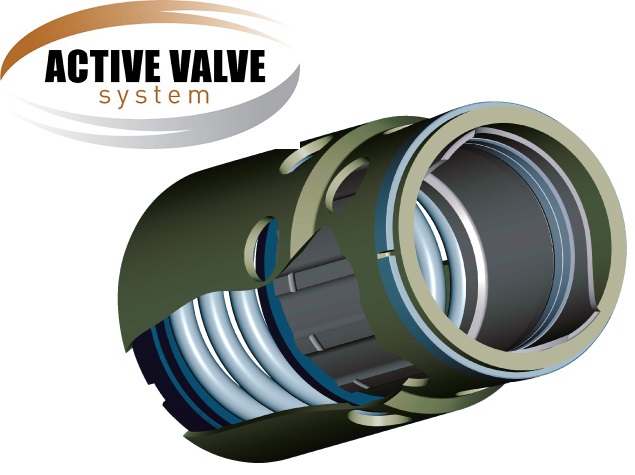 logo systemu Active Valve oraz widok zaworu logo systemu Active Valve oraz widok zaworu
